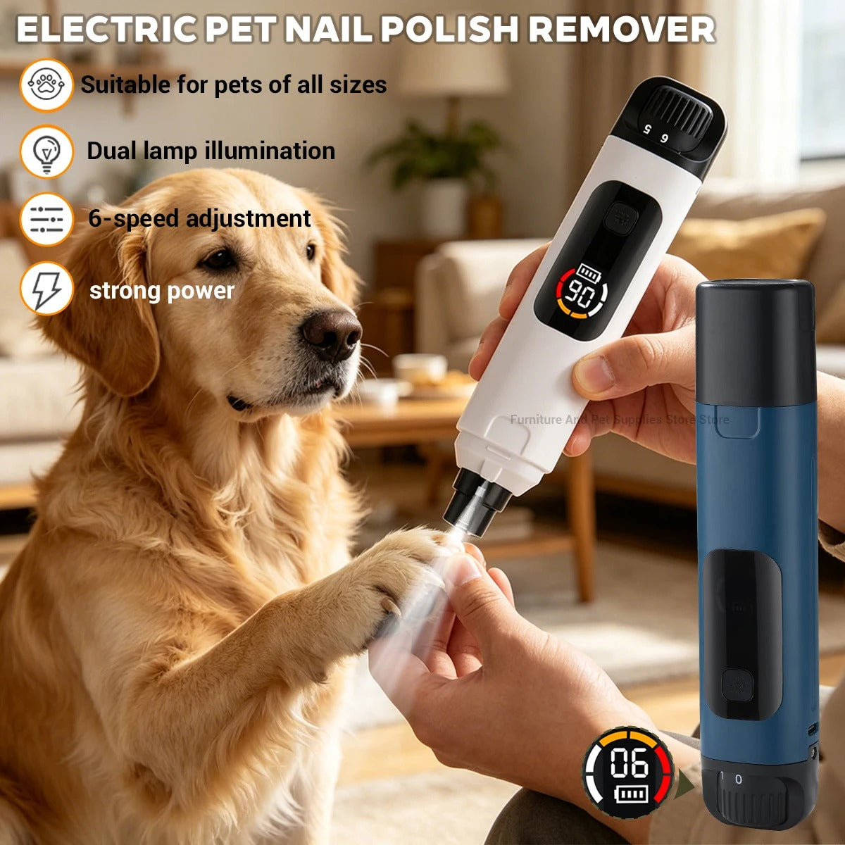 Electric pet nail polisher 6-speed dog nail polisher silent cat nail clipper LED dual light dog LCD color screen | Welvett