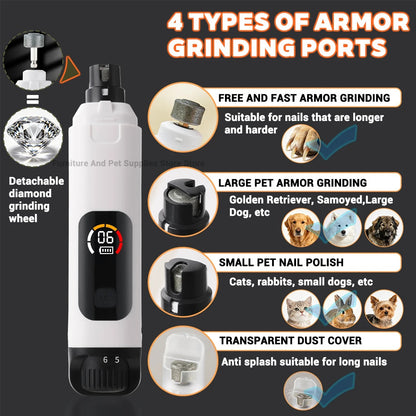 Electric pet nail polisher 6-speed dog nail polisher silent cat nail clipper LED dual light dog LCD color screen | Welvett