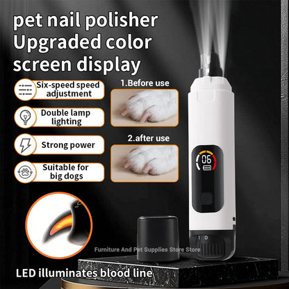 Electric pet nail polisher 6-speed dog nail polisher silent cat nail clipper LED dual light dog LCD color screen | Welvett